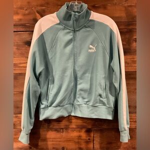 PUMA KNIT TRACK JACKET IN Aqua with white stripe Waist Length Women’s Medium Med